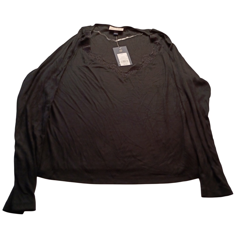Universal Thread Top Women's Lace Trim Ribbed Black Casual V-Neck Top XXL NWT